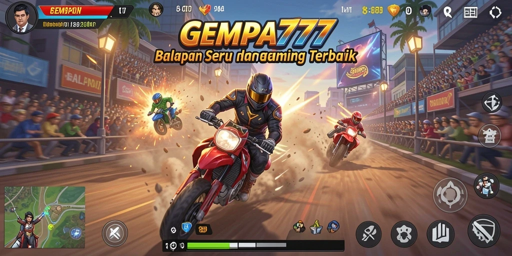 Tampilan gameplay seru dari GEMPA777 dengan aksi balapan yang menegangkan.