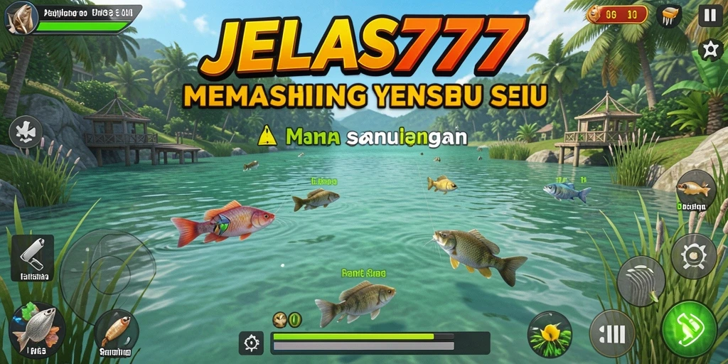 Screenshot JELAS777 menampilkan gameplay seru saat menangkap ikan.