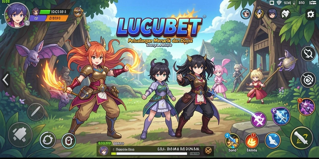 Tampilan gameplay menarik dari LUCUBET dengan karakter anime yang beraksi.