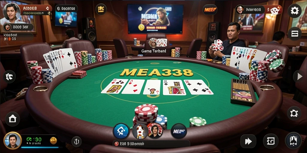 Screenshot gameplay <strong>MEGA338</strong> dengan suasana Poker yang mendebarkan.