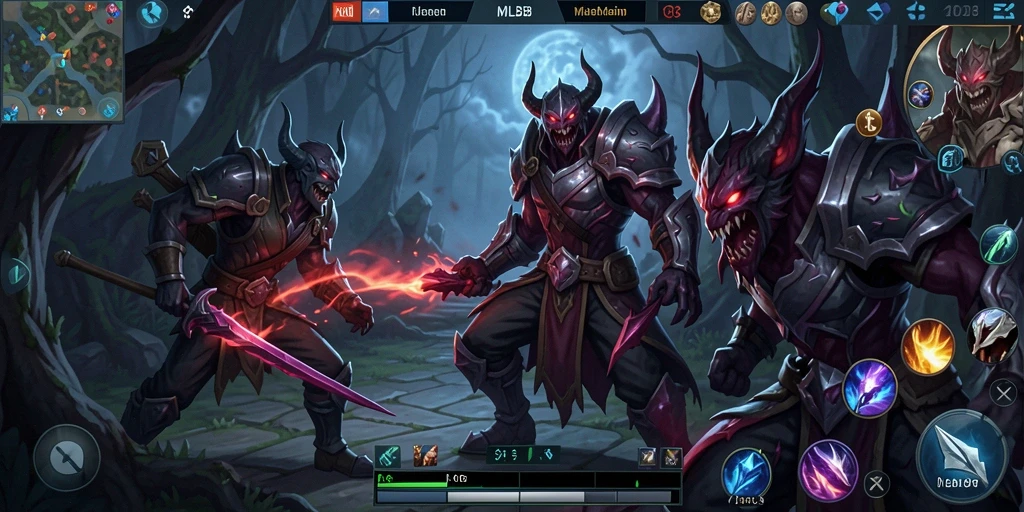Screenshot gameplay MLBB8 menampilkan suasana menyeramkan dan karakter misterius.