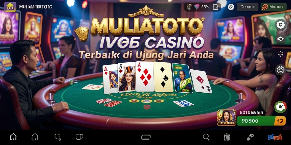 Screenshot gameplay MULIATOTO dengan dealer langsung dan suasana kasino yang hidup.