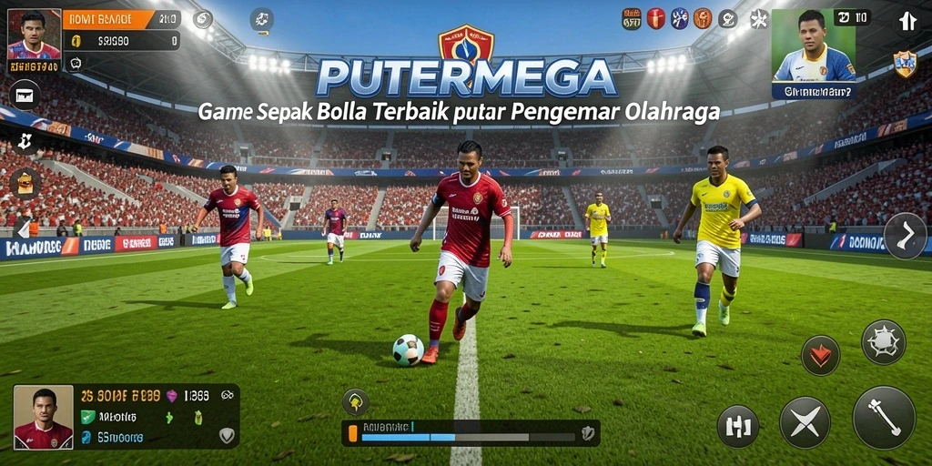 Screenshot gameplay PUTERMEGA yang menampilkan aksi seru di lapangan sepak bola.