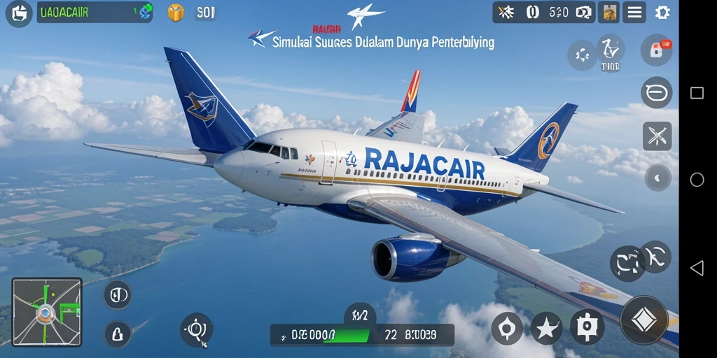 Screenshot RAJACAIR menampilkan gameplay simulasi penerbangan yang realistis.