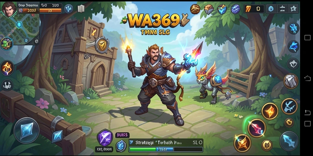 Screenshot utama menunjukkan pertarungan strategis dalam gameplay SLG.